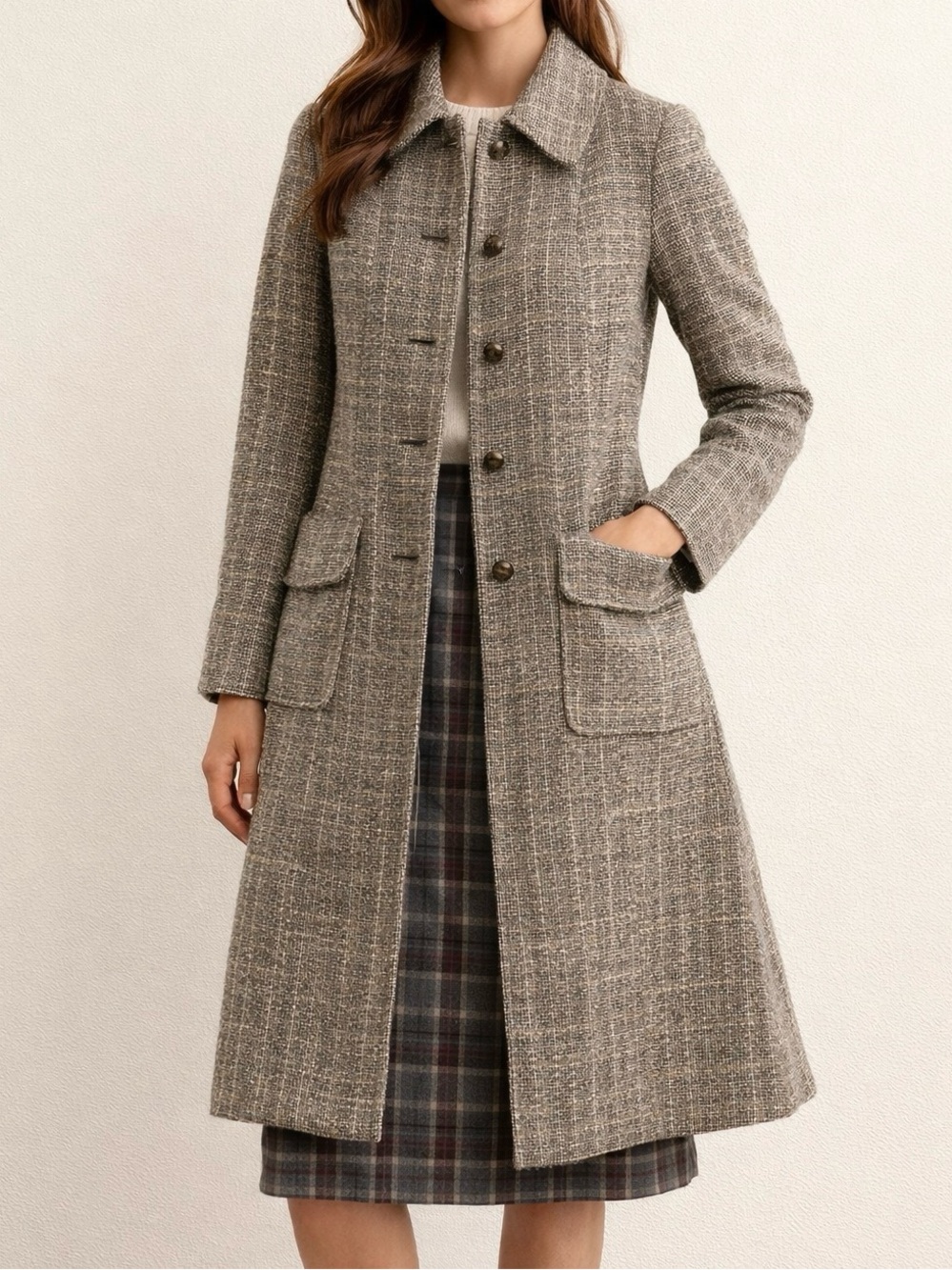 Vintage Style Tweed Long Coat, H&M